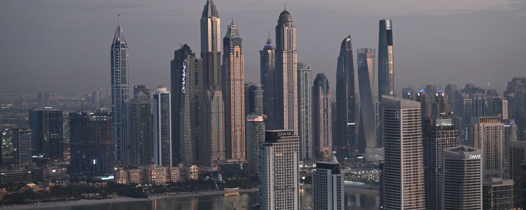 Dubai business district at blue hour